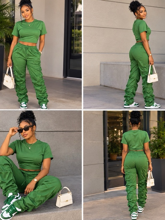 Pants - Green Ruched Two-Piece Set Like New